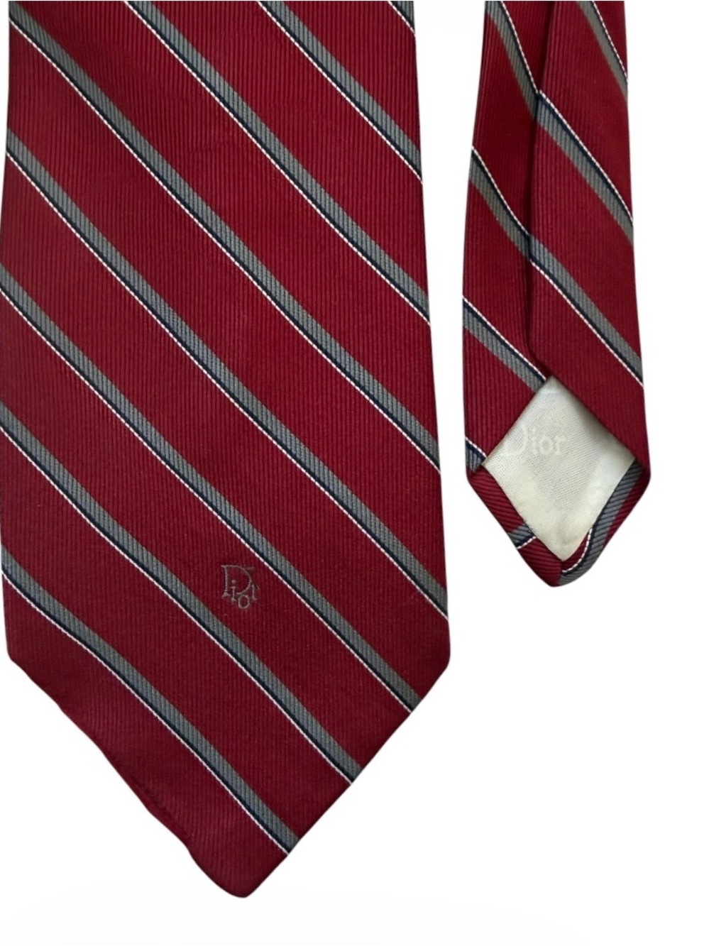 Dior Vintage Burgundy Diagonal Stripe Tie with Gray Accents -Vintage